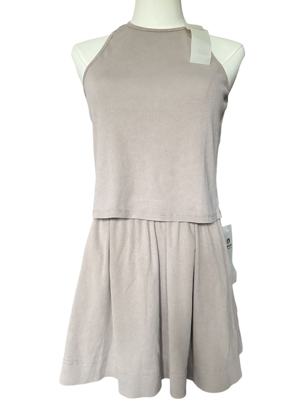 Mono B NWT Taupe Ribbed Tank & Flared Mini Skirt 2-Piece Set Size M Cotton